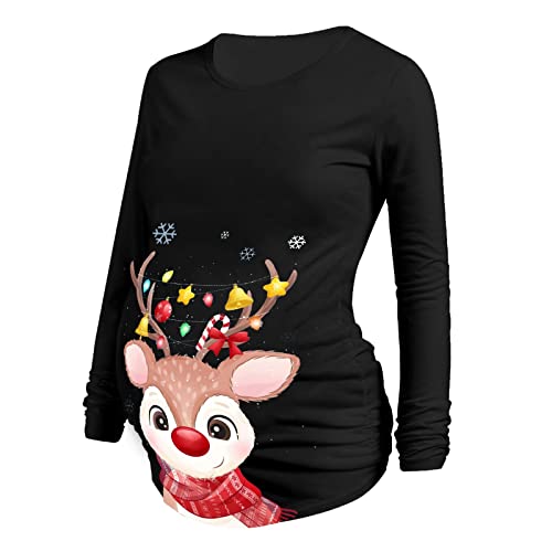 YCBMINGCAN Frauen Weihnachten Umstands geraffte Tunika Top Mama Kleidung T-Shirt Langarm U-Ausschnitt Schwangerschaft weiches warmes T-Shirt...