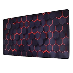 INOVERA Anti-Slip Extended Hexagons Pattern Desk Mat Gaming Rubber Stitched Mouse Pad for Laptop and Computer, 600L x 300B mm (Black, Red)