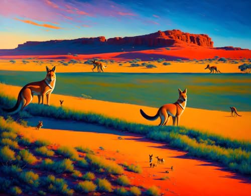 Affiche Dingo Chasing a Wallaby toile 58x90 décoration murale bureau