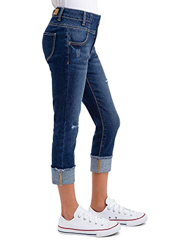 Jordache Girls Triple Stack High Waist Roll Cuff Crop Premium Denim Jean (Dark Enzyme Wash)4