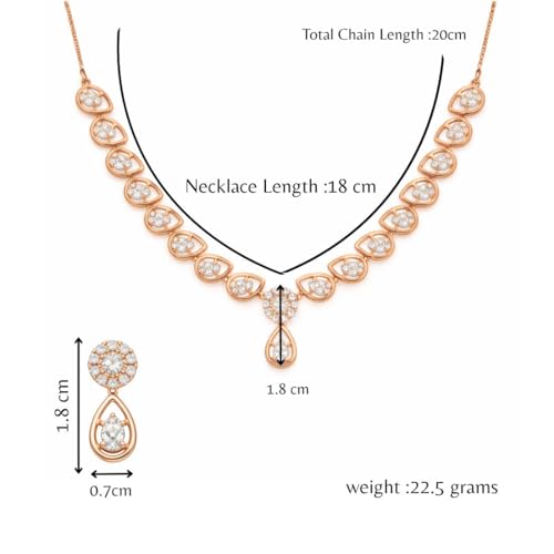 Image of Nilu's Collection Rose Gold Plated Necklace Set With Matching Earrrings For Women And Girls | Anti-Tarnish | Anti-Allergy| Anniversary Gift |Gifting