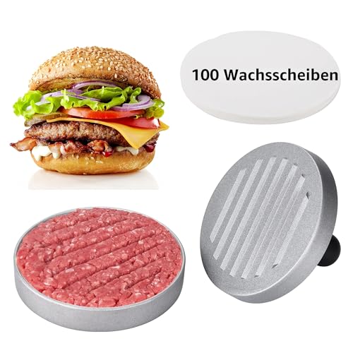 Foto von LAKEDO Burgerpresse mit 100 Wachsscheiben-Papieren, antihaftbeschichtetes Aluminium, Hamburger-Patty-Maker, Burgerpressen-Set für Burger-Patty