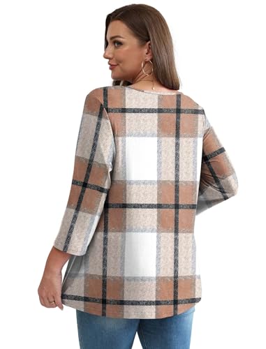 Image of OFEEFAN 3 /4 Length Sleeve Womens Tops 2026 Blouses for Women Dressy Casual Fashion Clothing V Neck Babydoll Tops Fall Outfits