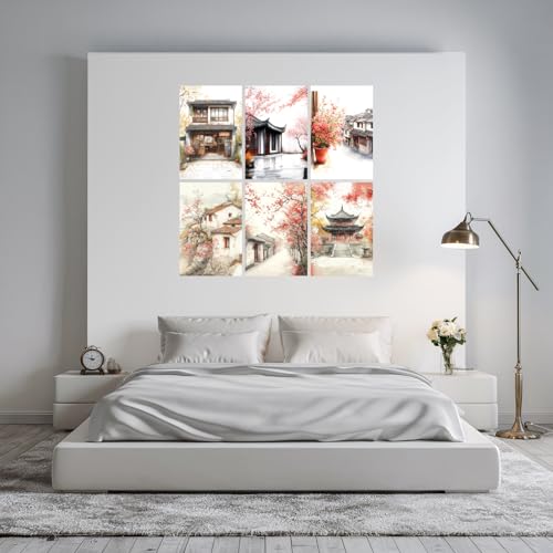 Image of SiddArtify Asian Architecture Wall Art Poster Print Set - Watercolor Building Prints for Living Room Bedroom Office Decor - 12x18 inch Board Pack of 6