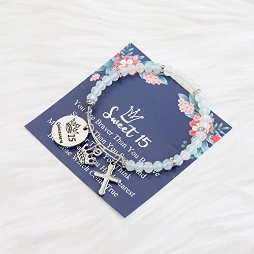 Image of FEELMEM Girl Sweet 15 Gift 15 Quinceanera Charm Beaded Bangle Bracelet Quinceanera 15th birthday Party Gifts for Her