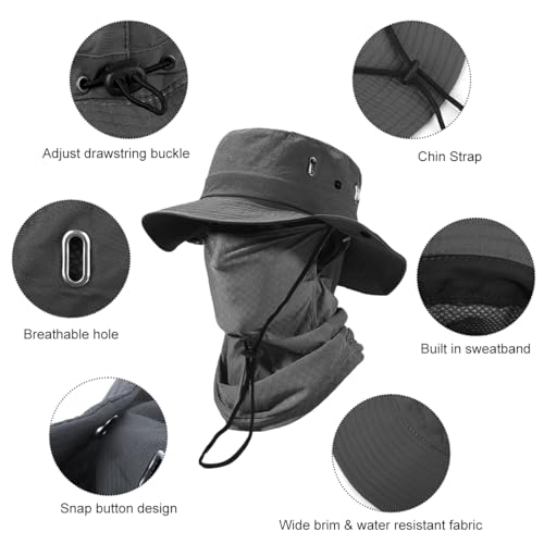 Image of GUSTAVE Mens Sun Hat Wide Brim Summer Sun Cap UV Protection Fishsing Hat Foldable Bucket Hat Outdoor