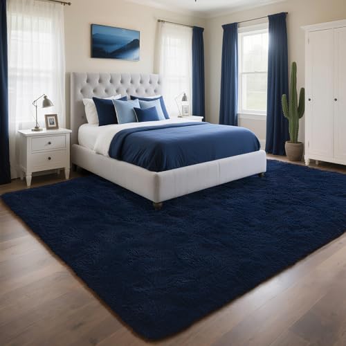 HOMORE Living Room Rug 5x8 Area Rug, Navy Blue Non Slip Rug for Bedroom, Fluffy Rugs for Living Room Kids Room, Shag Rug for Boys Girls Room Dorm Home