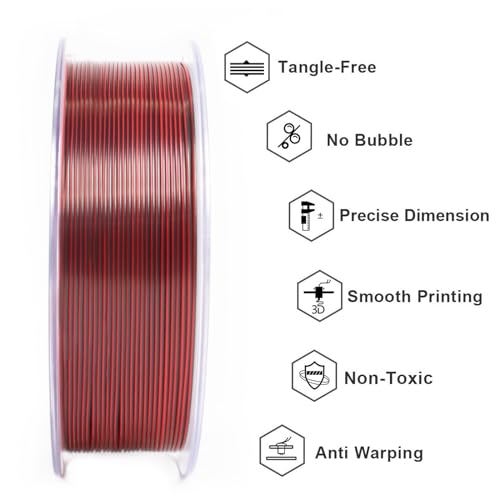 Image of Geeetech Silk PLA Tri Color Filament 1.75mm 3D Printer Filament, Coextrusion Red Gold Black Tri-Colors Metal-Like Shiny Silk PLA Filament, 1kg (2.2lbs) 1 Spool, Dimensional Accuracy + /- 0.02 mm