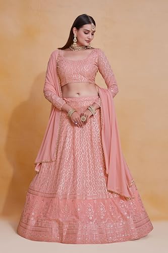 Image of JIHU CULTURE Georgette Sequence Lucknowi Embroidery Work Semi sttiched Lehenga choli set for women