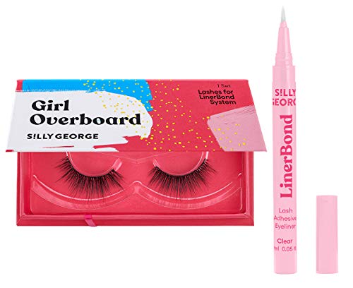 Silly George LinerBond Lash System  Synthetic Silk False Eyelashes Kit, Smudge-proof, with Clear Eyelash Adhesive Eyeliner and 1 Set of Lashes (Girl Overboard)