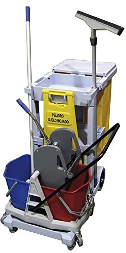 MSU - Carro de Limpieza Profesional Multifunción | Bolsa de Tona Amarilla, Tapa | Para Dobles Cubos con Prensa | Hostelería y Comercios, Gris, Polipropileno (PP)
