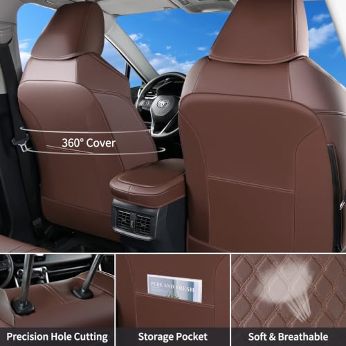 Image of Huidasource Custom Fit RAV4 (Gas Only) Front Seat Covers, Coffee Waterproof Faux Leather Full-Coverage for 2019-2024 Toyota RAV4 LE /XLE & XLE Premium /Limited (Does Not Fit Adventure and TRD Off-Road)