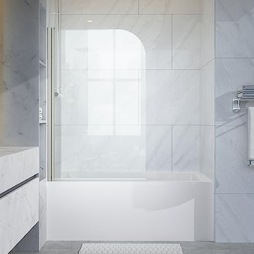 Ckb Portland 35 In. W X 55 In. H Frameless Pivot Tub Door 1/5" Clear Glass. 180 Degree Rotatable Bathtub Shower Door, Brushed Nickel #TOP20