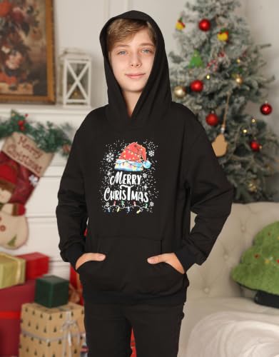 Kids' Merry Christmas Black Hoodie, alternative view 2