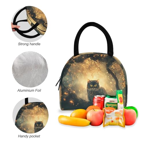 Backpack Lunch Bag Set Fantasy Night Cat Print, Big Storage Travel Backpacks with Insulated Lunch Box for Office Hiking Picnic4