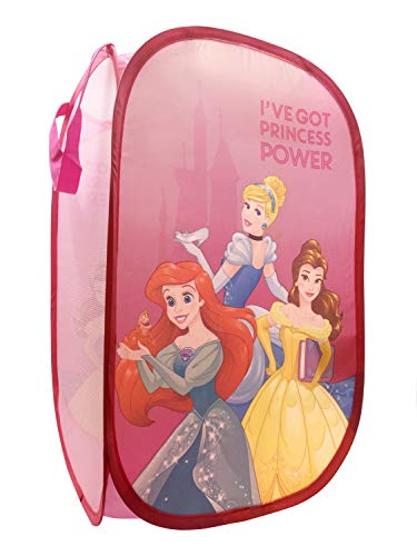 Disney Princess Power Pop Up Hamper - Features Ariel, Belle, & Cinderella - Mesh Laundry Basket/Bag with Durable Handles, 22