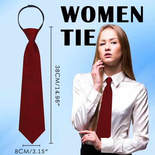 Image of Luckyvestir Womens Tie, Pre Tied Black /Red Ties for Women Adjustable Zipper Womens Necktie