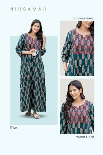 Image of NIHSAMAH Cotton Nighty for Women - Printed Stylish Night Gown, Comfortable Sleepwear Long Nightwear, Maxi