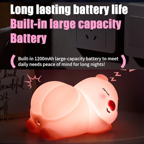Image of GWALSNTH LED Lying Pig Tapping Lamp, 3 Level Dimmable Nursery Nightlight,Silicone Night Light,Rechargeable Bedside Touch Lamp for Bedroom Breastfeeding