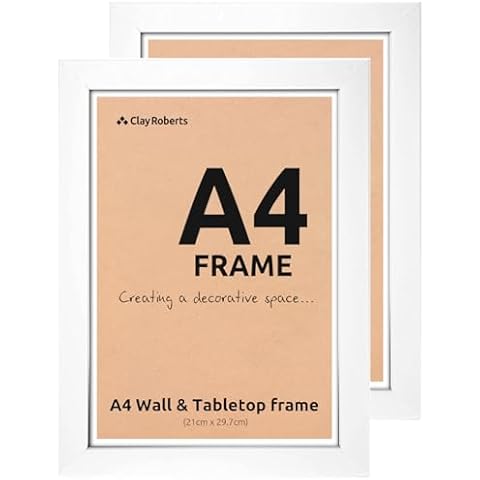 Clay Roberts A4 White Photo Frame, Pack of 2, Picture Frame, Certificate Frame, Freestanding and Wall Mountable Cover