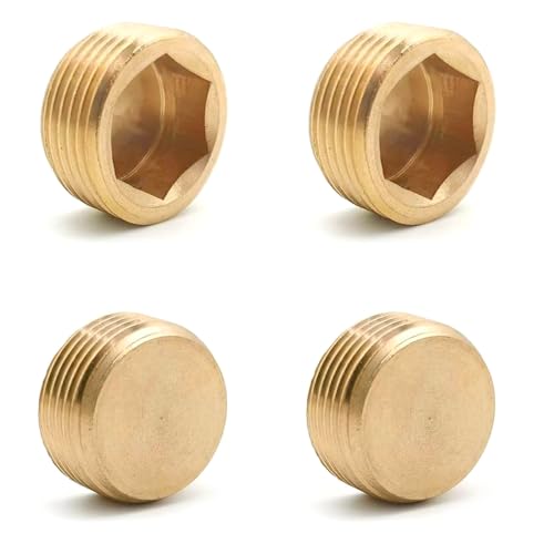 KtbeYTi 4 Pcs Male Thread Brass Internal Hex Head 3/4 inches Brass Internal Hex Pipe Plug Socket Pipe Plugs End Cap