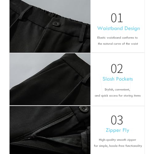 Morilas Mens Pants, Fleurosta Stretch Waist Ice Silk Pants - Super Stretch Ice Silk, Comfort Everyday Pant. (Black,XX-Large)3