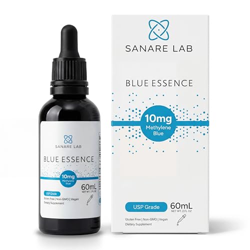 Sanare Lab Blue Essence Methylene Blue Liquid Drops 10 mg | USP Grade Precise Dropper | Cognitive & Cellular Support | Non-GMO Vegan | 60 mL (2 fl oz)