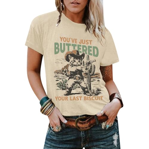 Western Cat Shirts for Women Funny Vintage Cowgirl Shirt Rodeo Cowboy Graphic Tees Country Concert Short Sleeve Tops