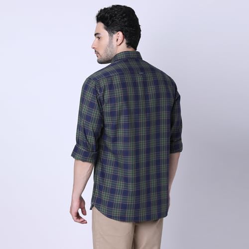 Image of J. HAMPSTEAD Cotton Slim Fit Checkered Casual Shirt for Men