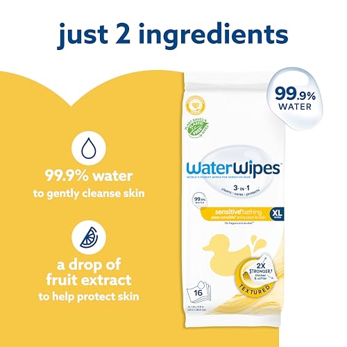 Image of WaterWipes Sensitive+ Bathing Wipes, 3-In-1 Cleans, Cares, Protects, 99.9% Water, Unscented & Hypoallergenic, 16 Count (1 Pack)