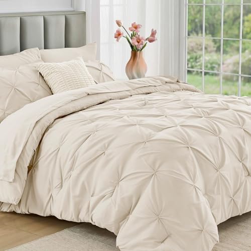 JOLLYVOGUE Queen Comforter Set 7 Pieces - Bed in a Bag Queen for All Season, Pintuck Bedding...