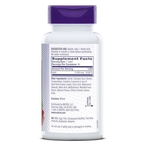 Biotina 5000 mcg Sublingual Morango (90 Tablets) - Natrol