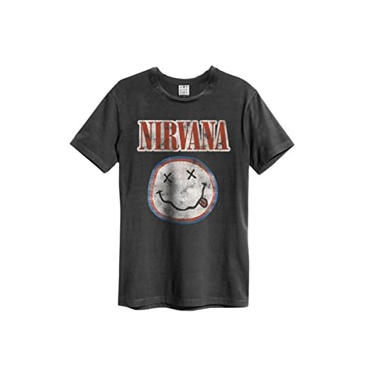 Amplified – Nirvana Rock Band herr T-Shirt – Smiley logo (grå) (S-L)