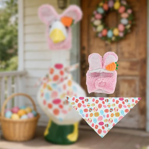 Statue d'oie décorative, idée cadeau de Pâques avec chapeau de lapin en polyester