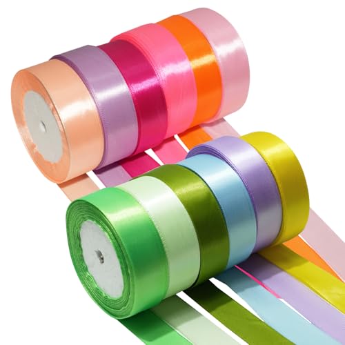 Homshsjhkis 12 Pcs Cinta de Raso, 2.5 cm x 10 m Cinta de Colores, Decorativa Regalo Doble Cara para Envolver Regalos, Lazo, Globos, Ramo, Cumpleaños, Raso para Vestidos Bodas Decoración