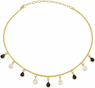 MS Midnight Minimal Charm Gold-Plated with Black & White Teardrop Stone Necklace by MS Price In India