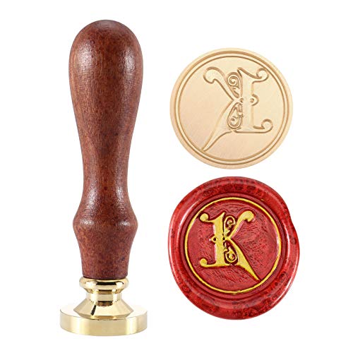 K Wax Seal Stamp, Yoption Vintage Retro Brass Head Wooden Handle Gothic Font Letter K Initial Sealing Wax Stamp Classic Wax Seal Stamp (K)