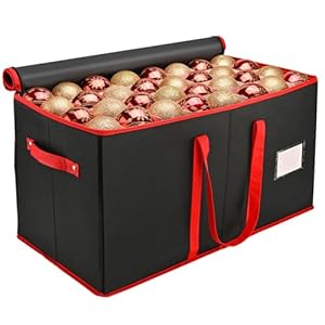 Christmas Ornament Storage Box Mrrihand Xmas Decoration Organizer with Adjustable Dividers Storage Container Keeps 128 Holiday Ornaments 3 Inch Dual Zipper Closure 600D Tear Proof MaterialBlack