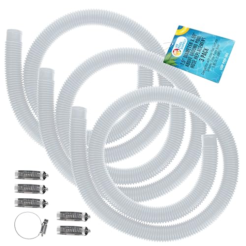 U.S. Pool Supply Above Ground Pool Hose Replacement 1.5 Diameter x 59 Long Pack of 3 White - Compatible with Intex Pool Surface Skimmer Filter Pump Hose - 6 Metal Clamps