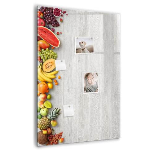 Tableau de planification en verre magnétique 70x100 cm avec motif légumes sur bois pour cuisine