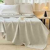 Simple&Opulence Linen Cotton Blanket with Double Layered Folded Edge for Couch/Bed/Sofa/Gift, Natural Flax Solid Color Soft Breathable Cozy Farmhouse Home Décor - Linen, 104'x90'