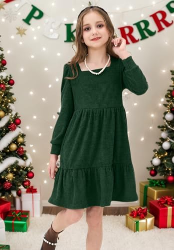 JiAmy Toddler Dress Little Girls Long Sleeve Sweater Knit Fall Winter Casual Tiered Dresses with Pocket3