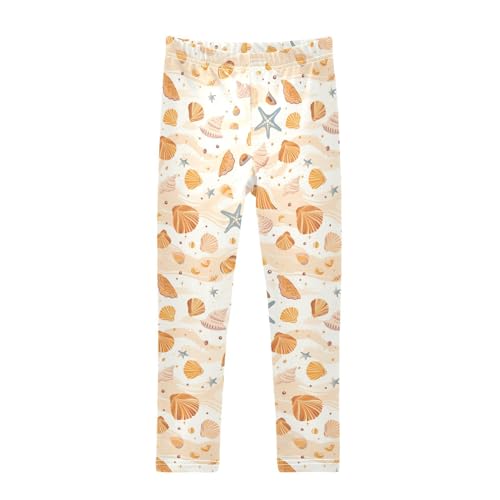 KLL Shells Ocean Waves Beach Starfish White Little Girls Cotton Pants Fashion High Waisted Activewear Sports