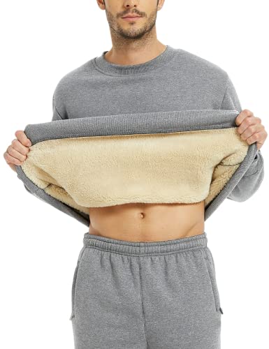 Faleave Men's Sherpa Lined Sweatshirt Fleece Crewneck Winter Thermal Thick Pullover Top3