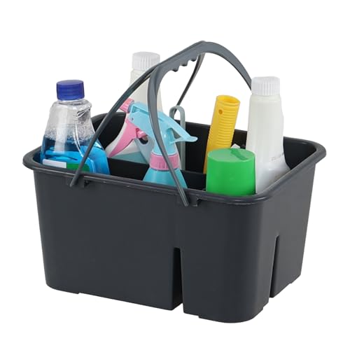 Yesdate Plastic Multipurpose Cleaning Storage Caddy with Handle, 4-Compartment Storage Caddy, Gray, F