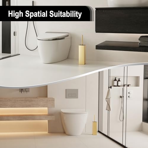 BVL Brushed Gold Toilet Brush, Square Silicon Toilet Brush and Holder, Free Standing Toilet Brush Including 2 Quick Drying Brush Heads - Image 6