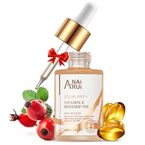 ANAI RUI Squalane + Vitamin E Rosehip Oil Moisturizer for Face,Hair,Skin& Nail Hydrate, Reduce Scars and Stretch Marks, Wrinkles for Smoother, Softer Skin 1 fl. Oz