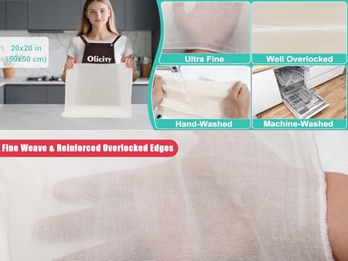Image of Olicity Cheese Cloths for Straining 50x50cm - 3 Pack Unbleached Fine Weave Muslin Cloths for Cooking | Reusable Overlocked Cheesecloth for Straining Liquids, Making Jam & Bread | Cotton Cloth Strainer