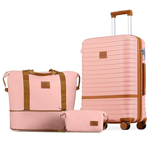 Image of Joyway 24 Inch Checked Luggage, Expandable Suitcase with Spinner Wheel, 3 Piece Hard Shell Luggage Set with TSA Lock(Pink)