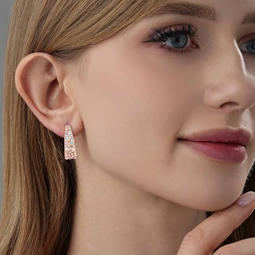 EVEVIC Stunning Multicolor Austrian Crystal Chunky Hoop Earrings for Women 14K Gold Plated Hypoallergenic Half Hoop Earring Trendy Jewelry Gift2